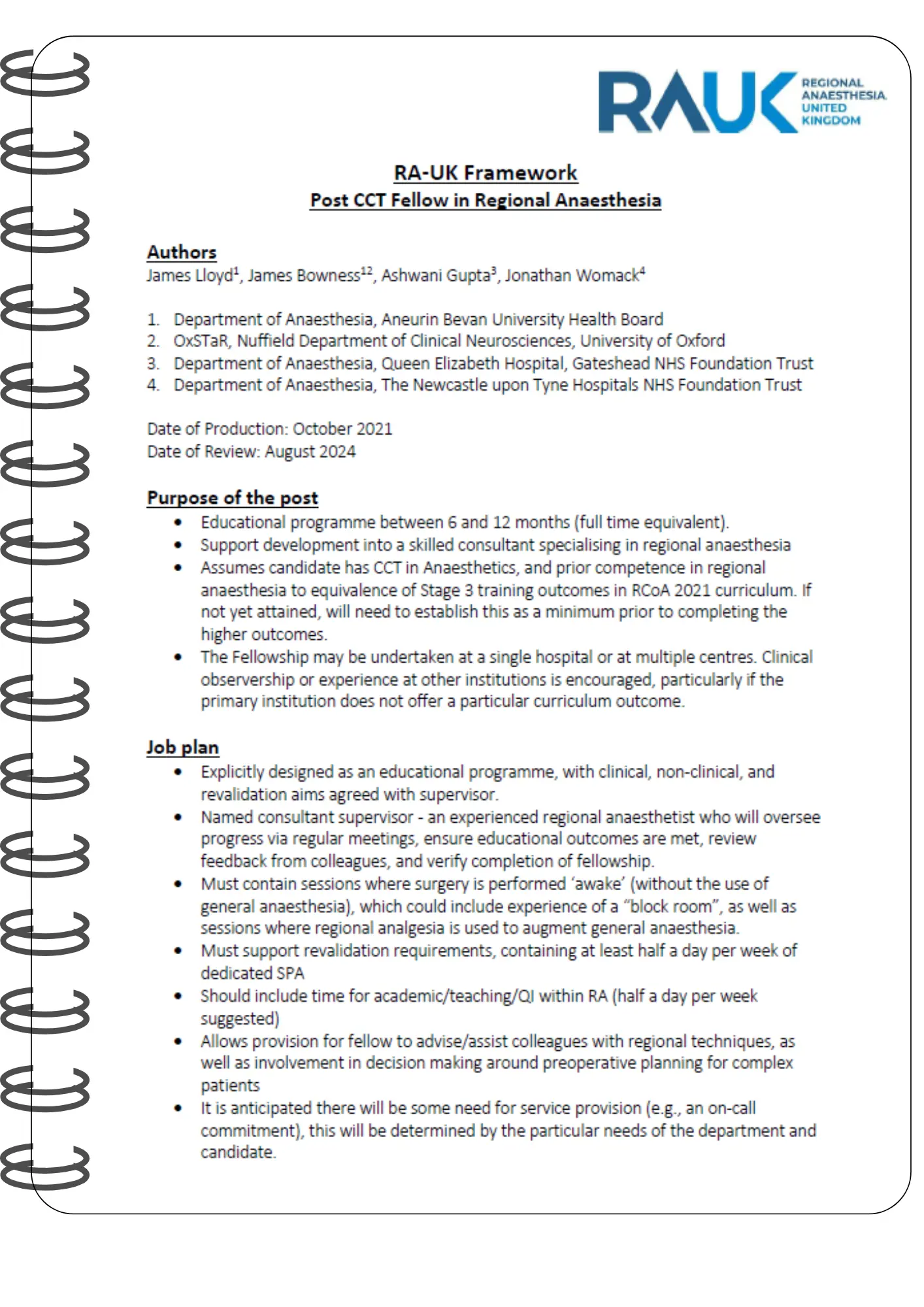 Post CCT Fellowship Framework